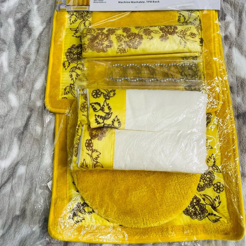 Yellow Floral Bath Accessory Set